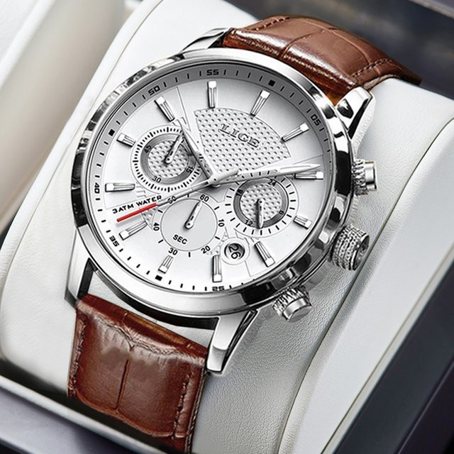 LIGE Chronograph, Quarz, Leder, Silber, Herren - Bild 1