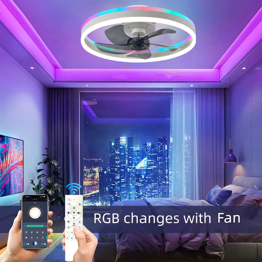 Minimalistischer IRALAN Deckenventilator mit RGB-LED-Licht in Weiß, intelligenter App-Steuerung und Timer für dein Schlafzimmer - Bild 2