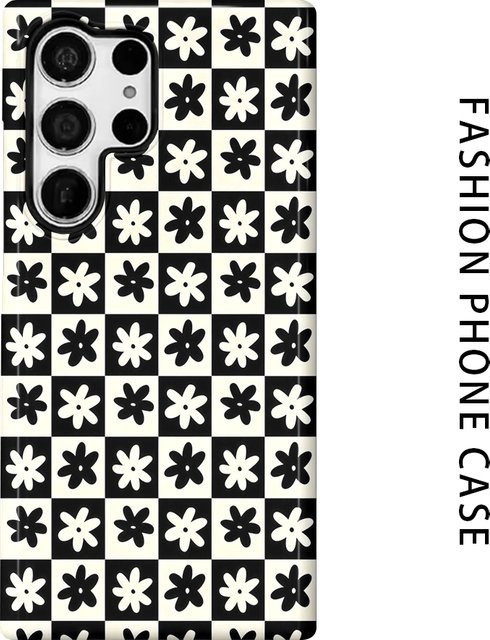 Glänzende Handyhülle mit schwarz-weißem floralem Design für Samsung Galaxy S26 S25 S24 S23 S20 FE A56 A36 Ultra HD-Hartschale - Bild 1