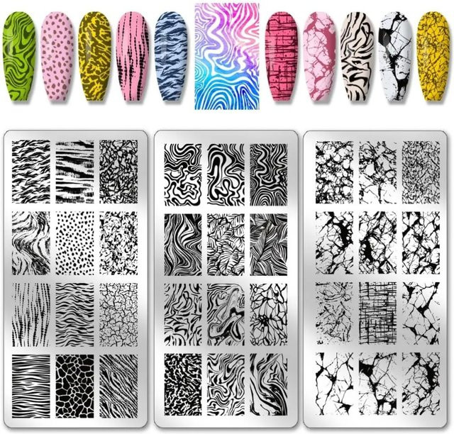 3 Stück Nagelstempelplatten Marmor Textur, Nail Art Schablonen - Bild 1