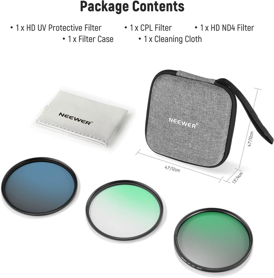 NEEWER Objektivfilter-Set UV-CPL-ND in Schwarz mit Aufbewahrungskoffer für 95 mm Kameraobjektive aus optischem Glas und Aluminiumlegierung - Bild 4