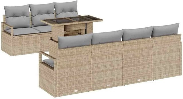 vidaXL Garten-Sofa-Set 8-teilig aus Poly-Rattan in Beige und Grau mit Kissen und Tisch - Bild 1