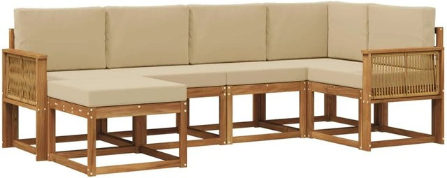 vidaXL Outdoor-Sofagarnitur in L-Form aus Akazienholz mit 6 Kissen, Farbe Natur-Beige - Bild 1
