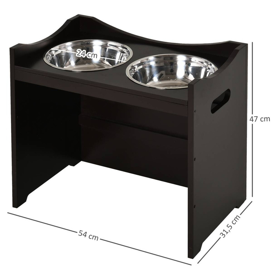 PawHut Futterstation aus MDF und Edelstahl in Braun, B/H/T: 54 x 47 x 31,5 cm - Bild 3