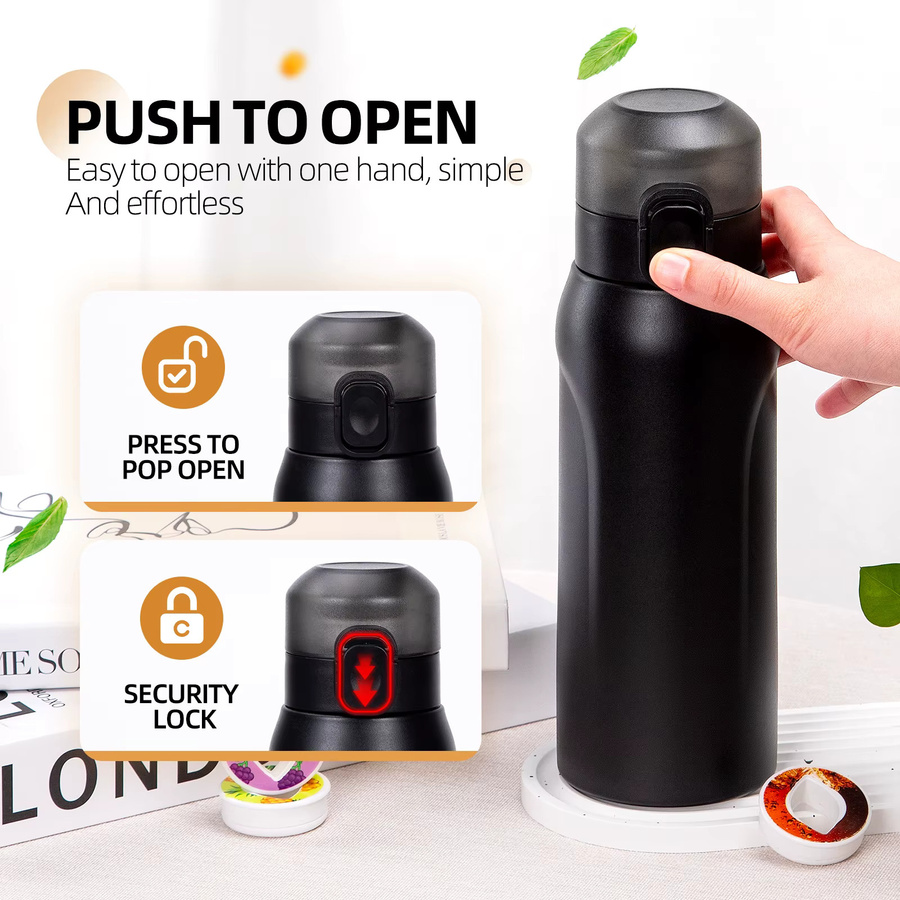 YOCITY Edelstahl-Thermosbecher in Schwarz mit 750 ml Fassungsvermögen, vakuumisolierter Tumbler und Sport-Vakuumflasche mit Flip-Verschluss - Bild 5