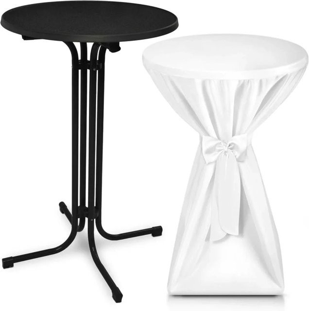 Beautissu Bellini Stehtisch Schwarz mit weißer Stehtischhusse aus Polyester, Durchmesser: 60 cm - Bild 1