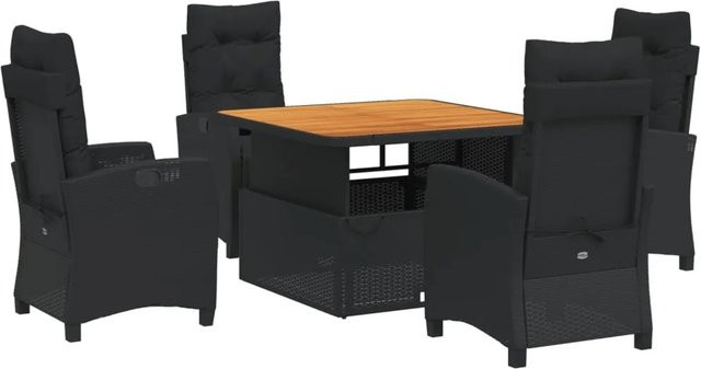 vidaXL 5-teilige Garten-Essgruppe aus Poly-Rattan und Akazienholz mit Kissen in Schwarz und Braun - Bild 1