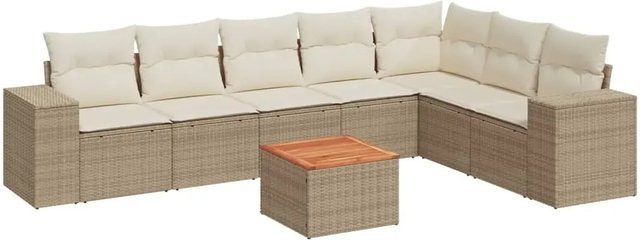 vidaXL 8-teilige Garten-Sofagarnitur aus Poly-Rattan und Akazienholz in Beige-creme mit Kissen - Bild 1