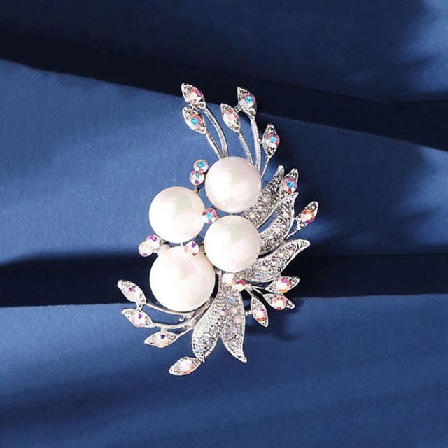 Brosche Blume, Strass, Perle, Metall, Damen - Bild 1