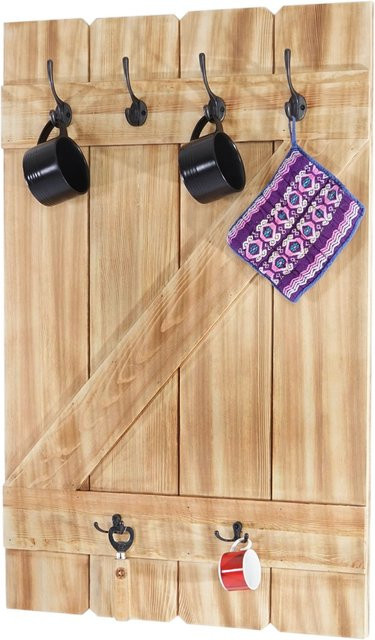 Tassenhalter MCW-D13 Hängeregal aus Kiefer mit 6 Haken, Farbe: Braun, B: 91 cm, H: 60 cm - Bild 1