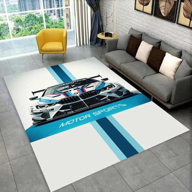 Lodestar Rennwagen Motorrad Teppich für Kinderzimmer und Wohnzimmer, rutschfest und waschbar, B/L: 80 x 120 cm, mehrfarbig - Bild 1