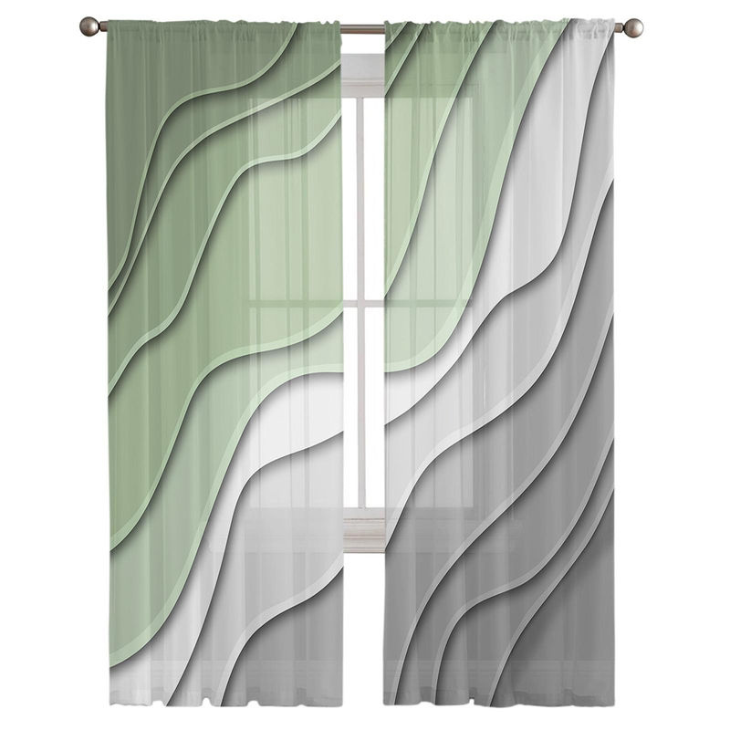 Super Six Transparente Voile Vorhänge in Salbeigrün und Grau mit Farbverlauf, B: 135 cm, H: 114 cm - Bild 5