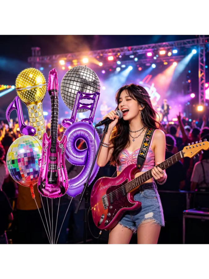 Potdemiel Musik-Ballon-Set mit Gitarren und Zahlen in Lila für deine Geburtstagsdeko - Bild 2