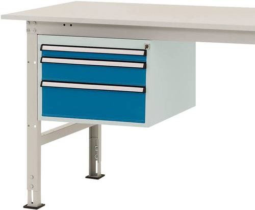 Manuflex PACKPOOL Gehäuse-Unterbau AS0002.0002 aus Stahl in Grau und Blau mit 3 Schubfächern, Nutzhöhe: 300 mm, für Tischtiefe: 800 mm - Bild 1