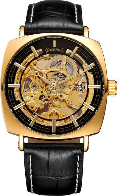 GUCAMEL Armbanduhr Automatik, Gold, Eckig, Leder, Schwarz, Herren - Bild 1