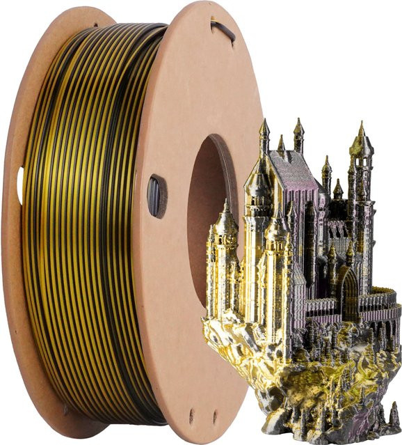BING3D Seiden-PLA 3D-Drucker-Filament 1,75mm Zweifarbig Schwarz-Gold 250g für FDM-Drucker - Bild 1