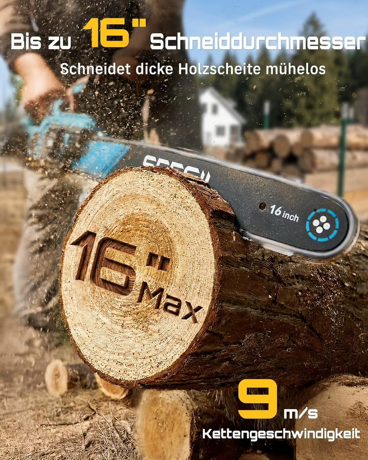 SEESII 40V 16-Zoll bürstenlose Kettensäge mit automatischer Ölschmierung, 2000W kabellose elektrische Säge in Blau, kompatibel mit Makita 18V Akku - Bild 4