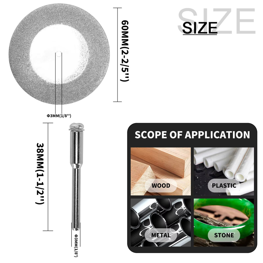 NuoDunco Diamant-Trennscheibe für Dremel und Mini-Bohrer zum Schneiden von Holz, Stein und PVC, Farbe: Silber, Durchmesser: 60,0 mm, Dicke: 5,0 mm - Bild 2