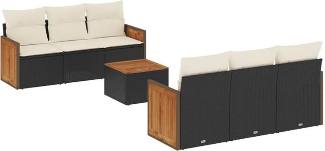 vidaXL 7-teilige Garten-Sofagarnitur aus Poly-Rattan mit Kissen in Schwarz und Cremeweiß - Bild 1