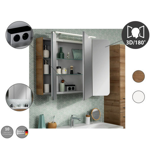 Fackelmann Spiegelschrank MILANO mit LED-Beleuchtung und Softclose-Türen, Grau/Weiß, B/H/T: 89,9 x 78 x 15,8 cm - Bild 3
