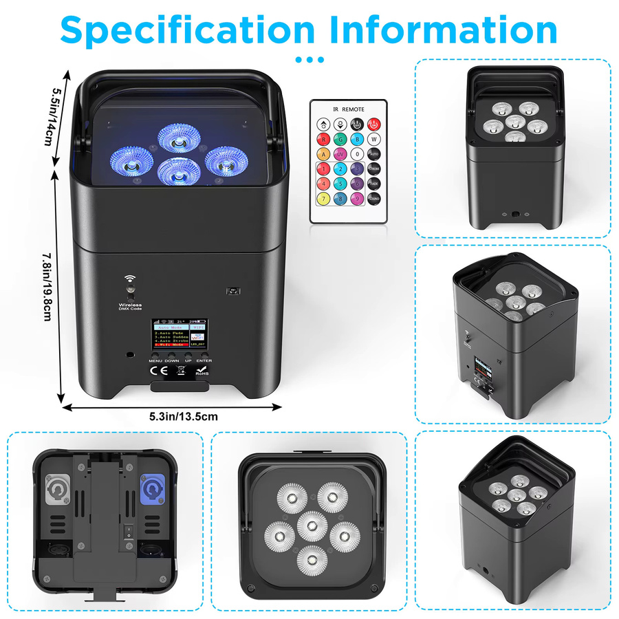 U'King 6in1 LED Bühnenlicht Set mit 4 Scheinwerfern, 6x18W RGBAW + UV, DMX, WiFi und Fernbedienung inklusive Tasche für DJ, Bar und Party - Bild 6