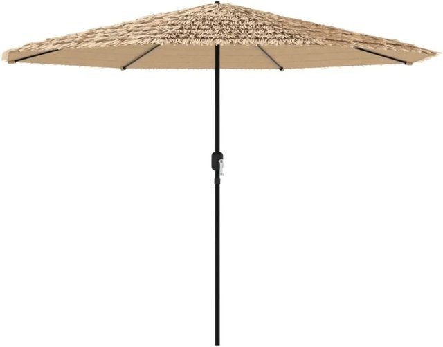 vidaXL Sonnenschirm mit Strohdach und Stahlmast in Braun, B/T/H: 388 x 388 x 248 cm - Bild 1