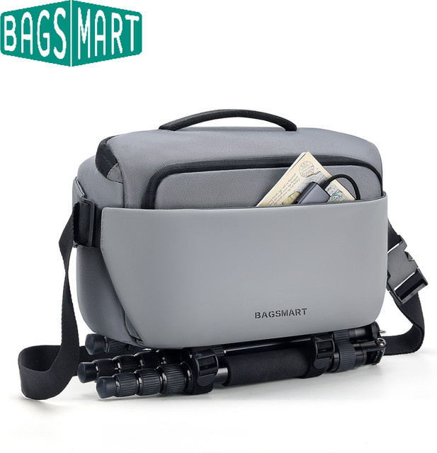 BAGSMART Kamera-Umhängetasche für Fotografen mit Stativhalter und Regenschutz, wasserdichte DSLR- und spiegellose Kameratasche in Schwarz oder Grau - Bild 1