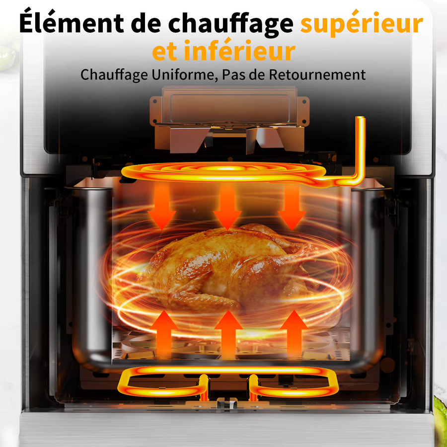 EMPHSISM Heißluftfritteuse mit 8L Fassungsvermögen, 2150 W, Silber, Metallgehäuse mit Sichtfenster und 12 Programmen - Bild 2