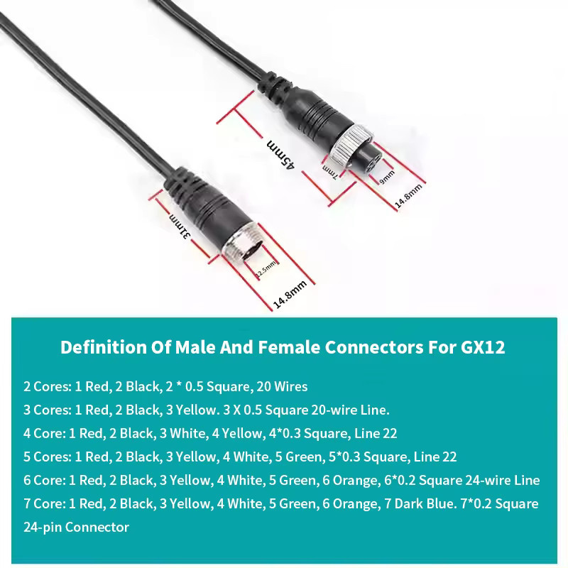 DIVEDEER GX12 Luftfahrtstecker Verlängerungskabel als Stecker-zu-Buchse Verbindungskabel für Sensoranschlüsse in Schwarz - Bild 5