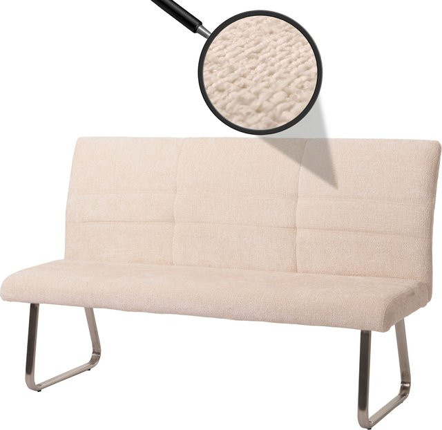 Sitzbank MCW-G55 Esszimmerbank aus Chenille mit gebürstetem Edelstahl in Beige, Breite: 160 cm - Bild 1