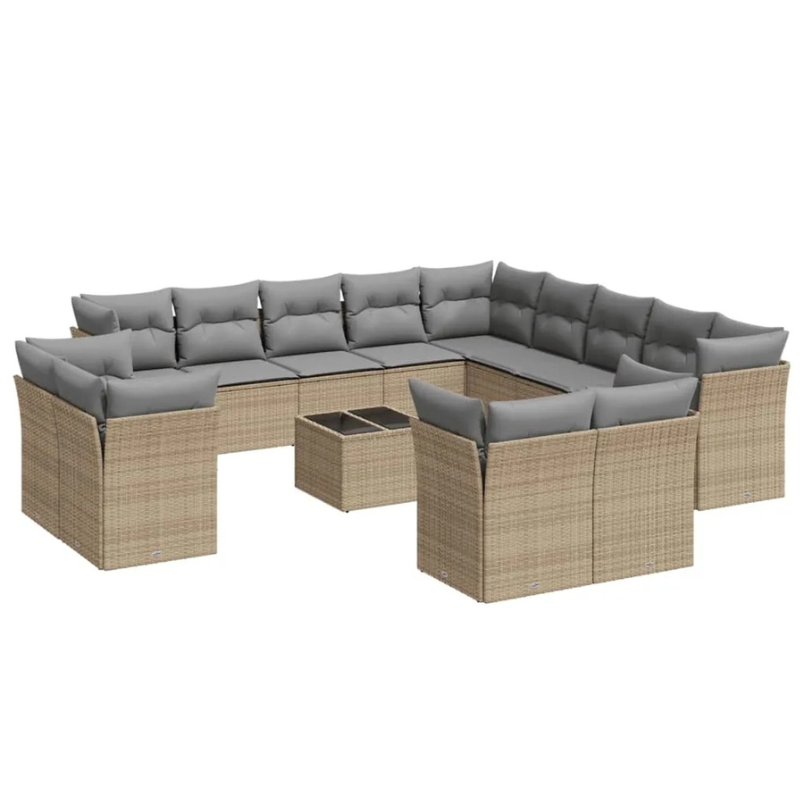 vidaXL 14-teilige Garten-Sofagarnitur in U-Form aus Polyrattan mit Kissen in Beige-Grau - Bild 2