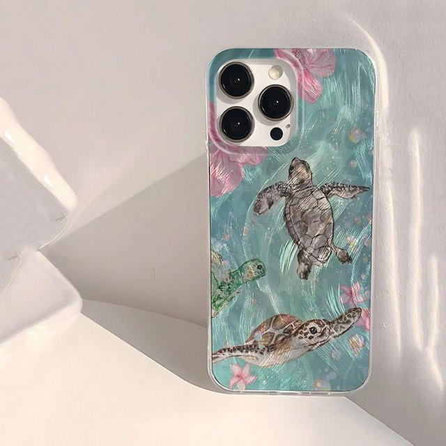 Stoßfeste Handyhülle mit Strandmuster und Meeresschildkröte für iPhone 11 bis iPhone 16 Pro Max von Binchi Health Electronics, Multicolor - Bild 1