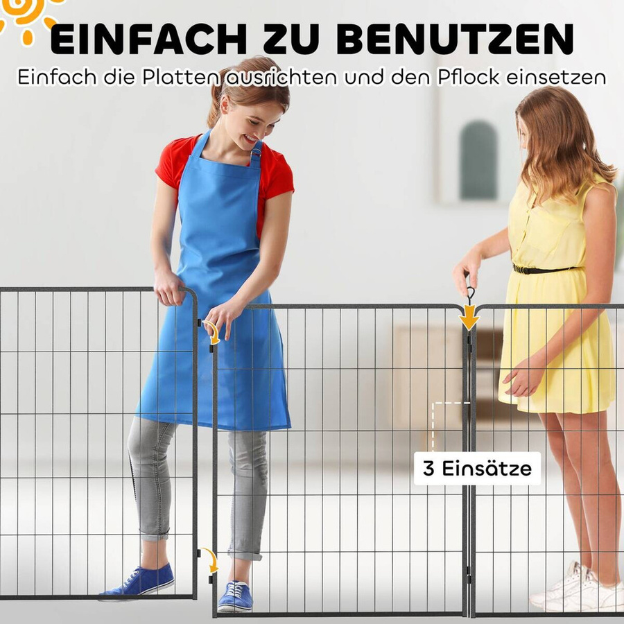 PawHut 2er-Set Erweiterung für Hundezaun-Freigehege aus Metall in Schwarz, B: 100 cm, H: 80 cm - Bild 3