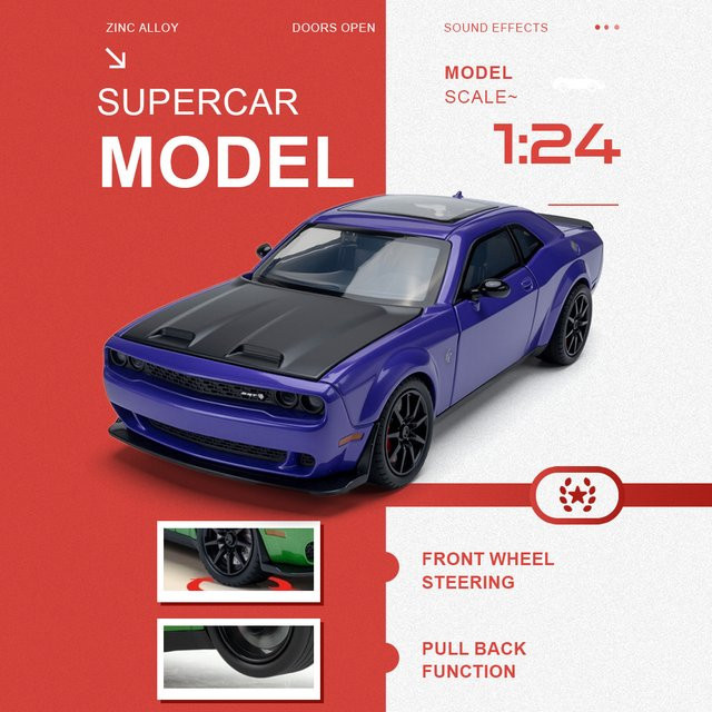 RMZ city Hellcat Miniatur-Supersportwagen, 1:24, Metall, mit Licht und Sound - Bild 1