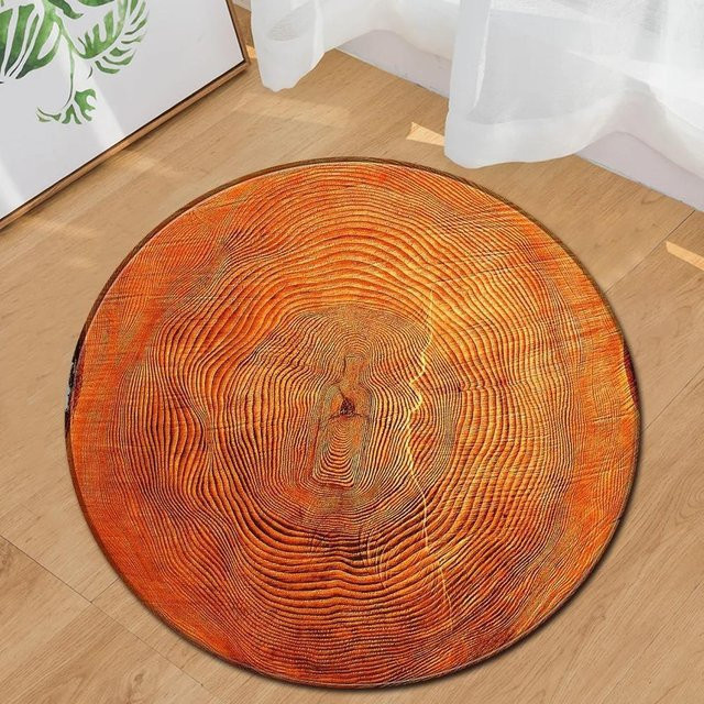 Runder Teppich Karpetti in Orange mit Holzmaserung, weich und rutschfest, Durchmesser: 180 cm - Bild 1