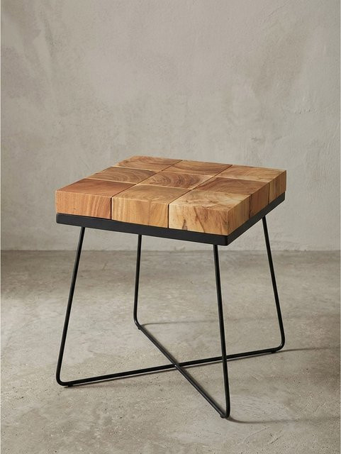 Beistelltisch KADIMA DESIGN aus Akazie Massivholz und Metall in Braun im Industrial-Style, B/T/H: 45 x 45 x 51 cm - Bild 1