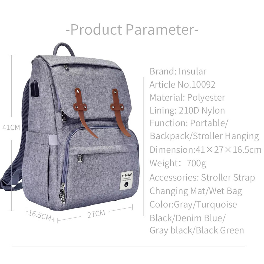 Wasserdichter Wickelrucksack mit USB-Ladeanschluss und Isolierung in Türkis und Grau - Bild 5