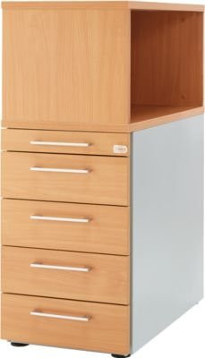 Schäfer Shop Genius Standcontainer mit Aufsatzregal, abschließbar, Farbe Buche/Braun - Bild 1
