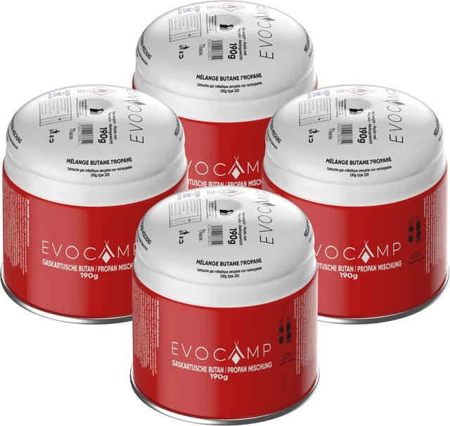 Evocamp Gaskartusche 4er Set Butan Propan 190g Stechkartusche Typ 200 EN417 mit Sicherheitsventil für Gaskocher - Bild 1