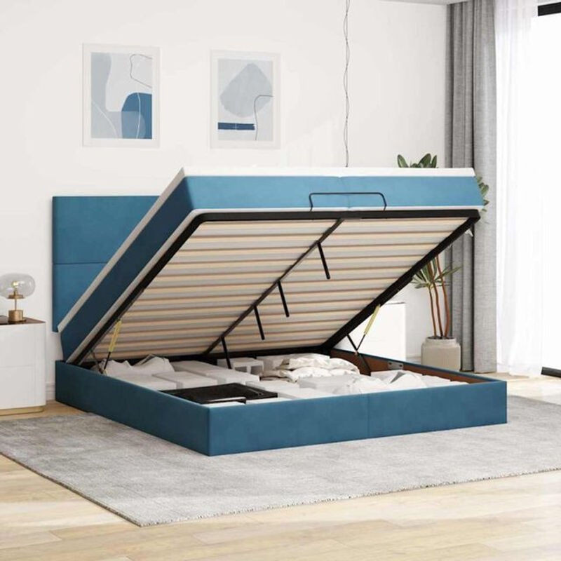 Vidaxl Ottoman Polsterbett mit Matratze aus Samt in Dunkelblau B/T: 200 x 200 cm - Bild 1