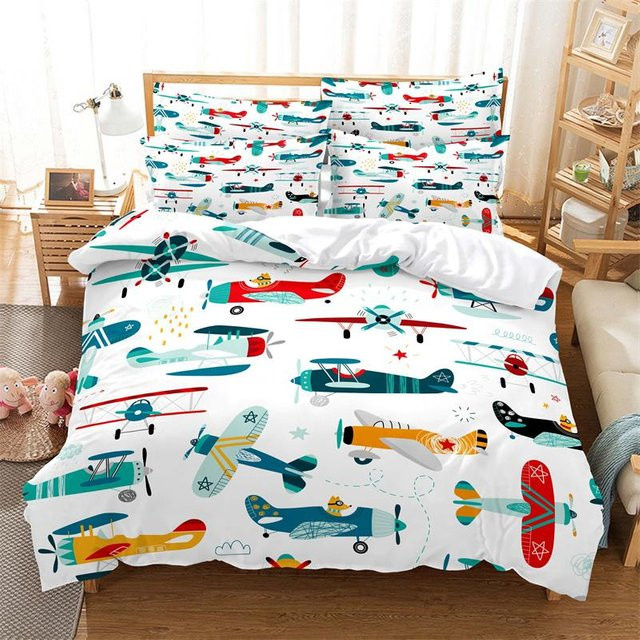 Bettwäsche Set mit Cartoon Hubschrauber und Auto von Your Warm Home in Weiß, Material Mikrofaser, B/H: 135 x 200 cm - Bild 1