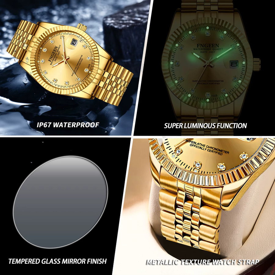 BINBOND Armbanduhr Quarz, Edelstahl, Gold, Herren, Analoguhr - Bild 6