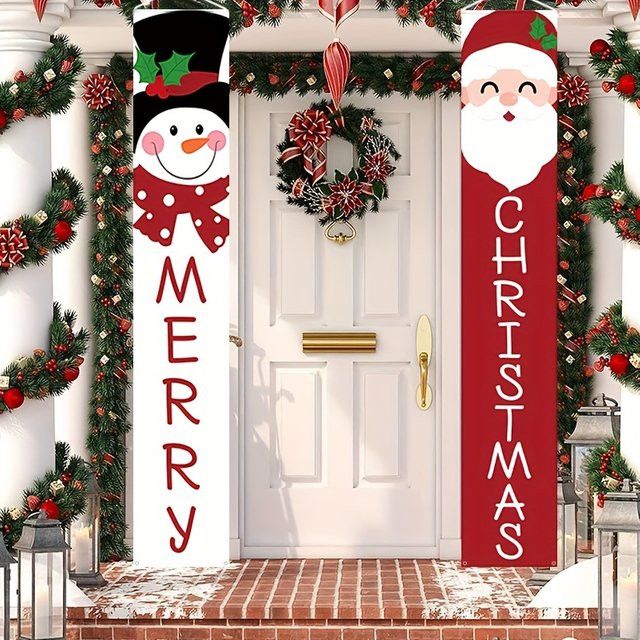 VIKAMA Weihnachts-Hängeflagge mit Schneemann-Motiv als Willkommens-Banner für Veranda und Tür - Bild 1