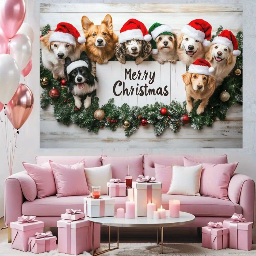 VIKAMA Frohe Weihnachten Hunde Party Banner Multicolor als Fotohintergrund und Dekoration - Bild 4
