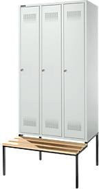 Schäfer Shop Genius Kleiderspind mit Sitzbank, 3 Abteile, Zylinderschloss, lichtgrau/lichtgrau, Abteilbreite: 300 mm - Bild 1
