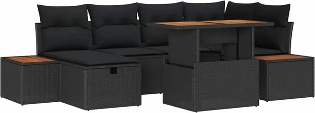 vidaXL Garten-Sofa-Set aus Polyrattan in Schwarz, 7-teiliges L-Shape Lounge-Set mit Kissen für Terrasse und Garten - Bild 1