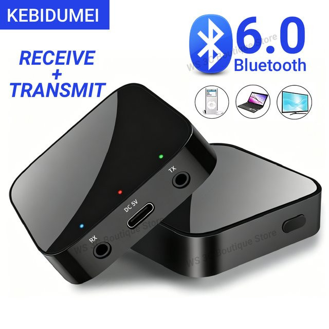 KEBIDUMEI Bluetooth 6.0 Audio Adapter als Sender und Empfänger mit 3,5 mm Klinkenanschluss, Schwarz - Bild 1