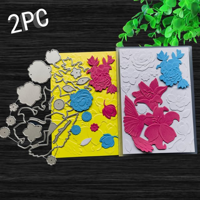 2-teiliges Set aus 3D-Reliefordern und Schneidformen mit Blumenmuster und Blumenvogel-Design für deine kreativen Projekte - Bild 1