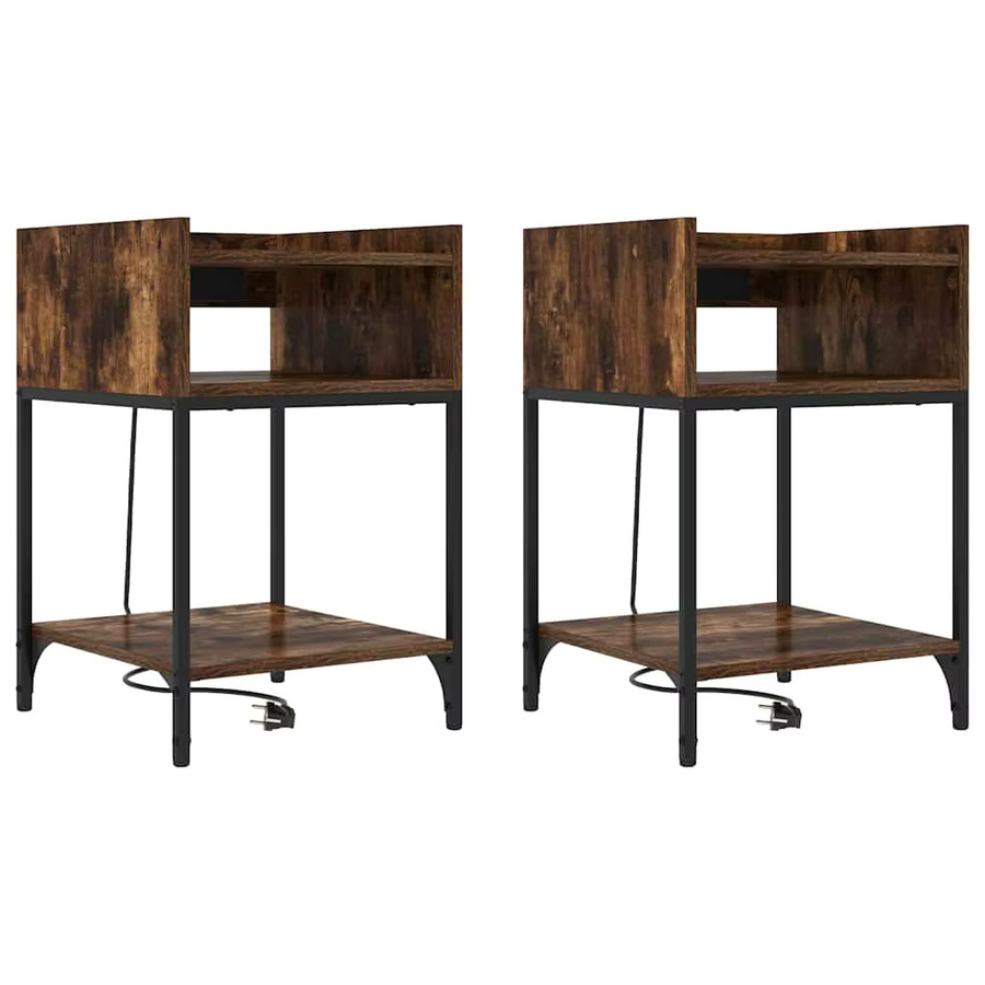 VIDAXL Nachttisch Set aus 2 Stück in geräuchertem Eichen-Design mit Regal, Farbe Braun, B/T/H: 40 x 40 x 61 cm - Bild 2