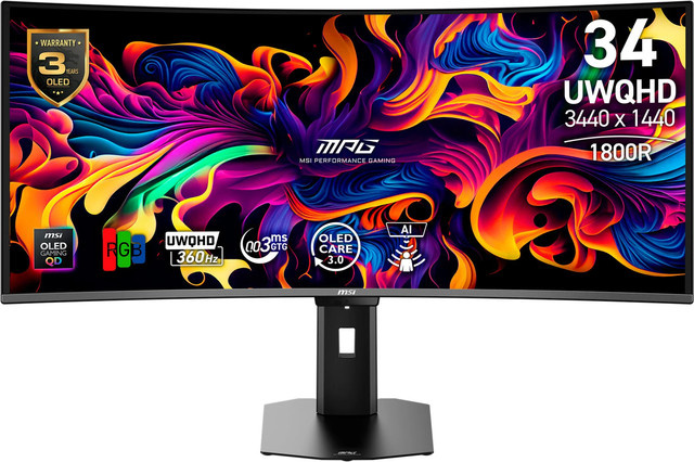 MSI MPG 341CQRDE X36 QD-OLED Curved Gaming Monitor, 34 Zoll, UWQHD, 360 Hz, Schwarz - Bild 3